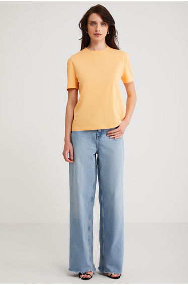 Modest Martına Women's 100% Organic Cotton Regular Fit Regular Fit Crew Neck Basic Orange T-Shirt