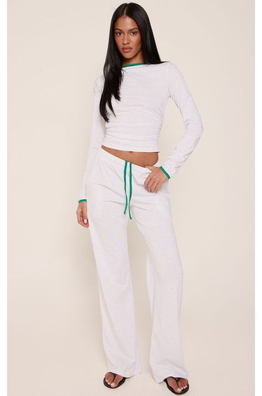 Tall Grey Marl Cotton Contrast Drawstring Relaxed Joggers