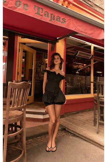 Black Broderie Bardot Top Co-ord