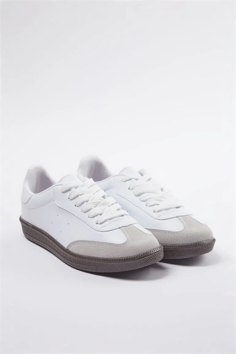 White Retro Lace-Up Women's Sneakers - 3