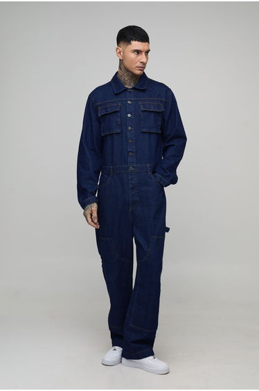 Tall Contrast Stitch Relaxed Fit Boilersuit - indigo