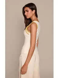 Cream Contrast Soft Stretch Vest Top - 2