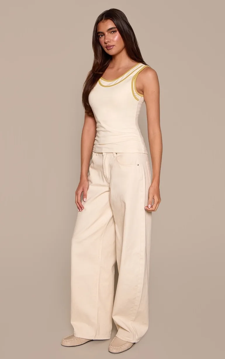 Cream Contrast Soft Stretch Vest Top