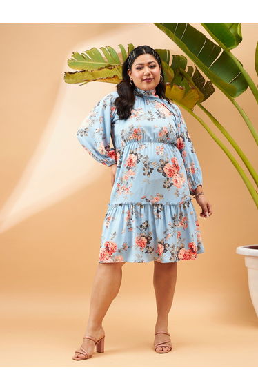 Plus Floral Print Tiered Skater Dress