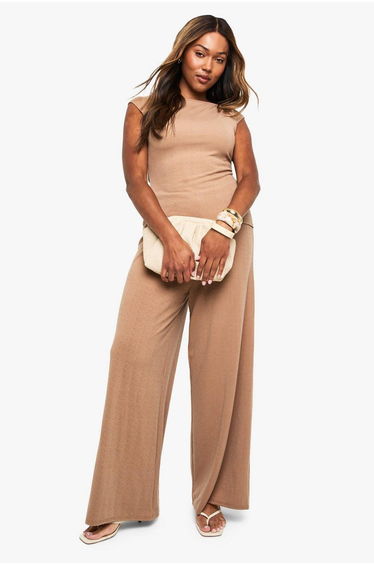 Plus Ripple Rib Drawstring Trouser - mocha