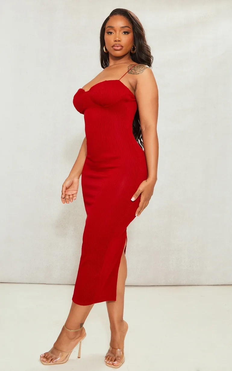 Shape Red Plisse Strappy Cup Detail Midaxi Dress - 2