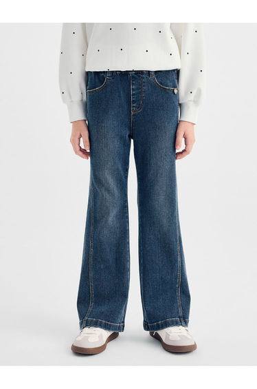 Girls' Flared Denim Pants With Front Seam
