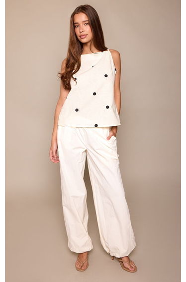 Polka Dot Linen Strappy Back Detail Cami Top