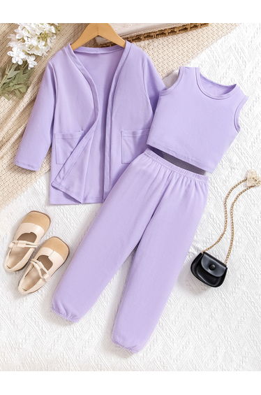 Girls Lilac Tank with Joggers and Jackets Set