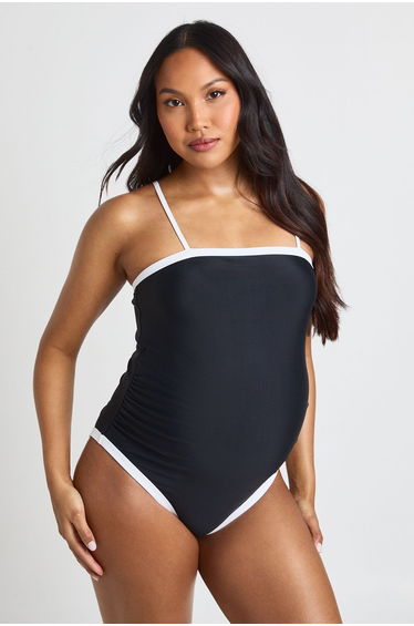 Maternity Contrast Square Neck Swimsuit - black