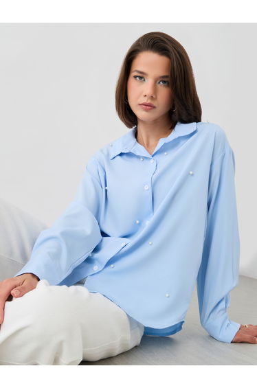 Embellished Spread Collar Oversize Shirt