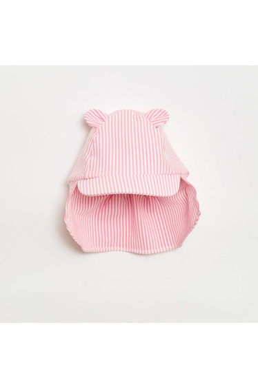 Striped Cap with Neck Flap and Ears PINK