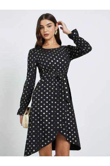 Black Polka Dot Knee-Length Dress