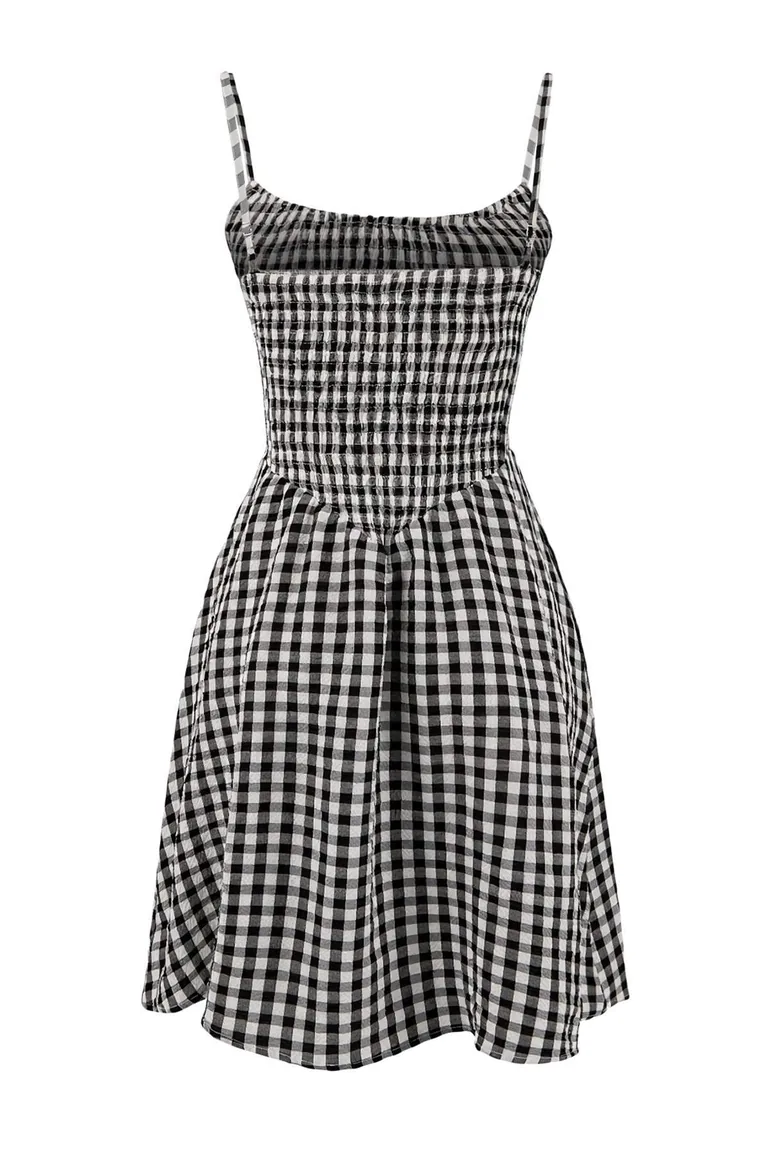 Black Plaid / Checkered Skater Short / Mini Woven 100% Cotton Dress - 2
