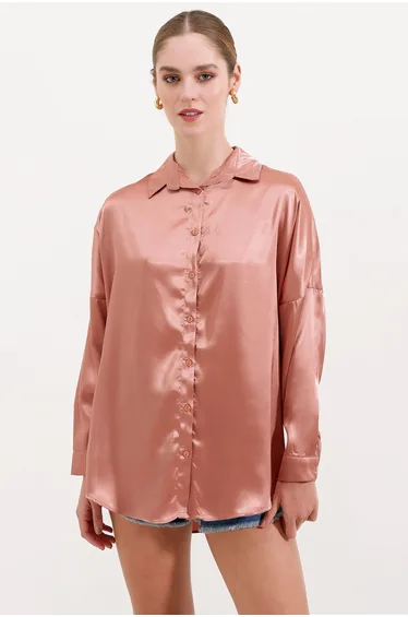 BDART Oversized Satin Shirt with Button Closure