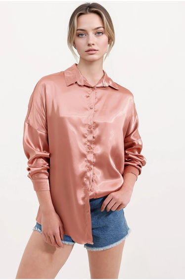 BDART Oversized Satin Shirt with Button Closure