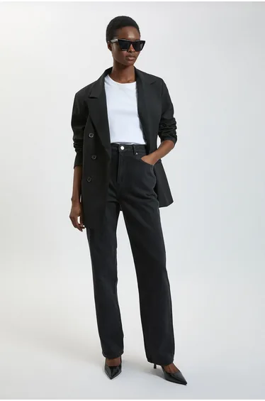 Rigid Denim High Rise Straight Leg Jean