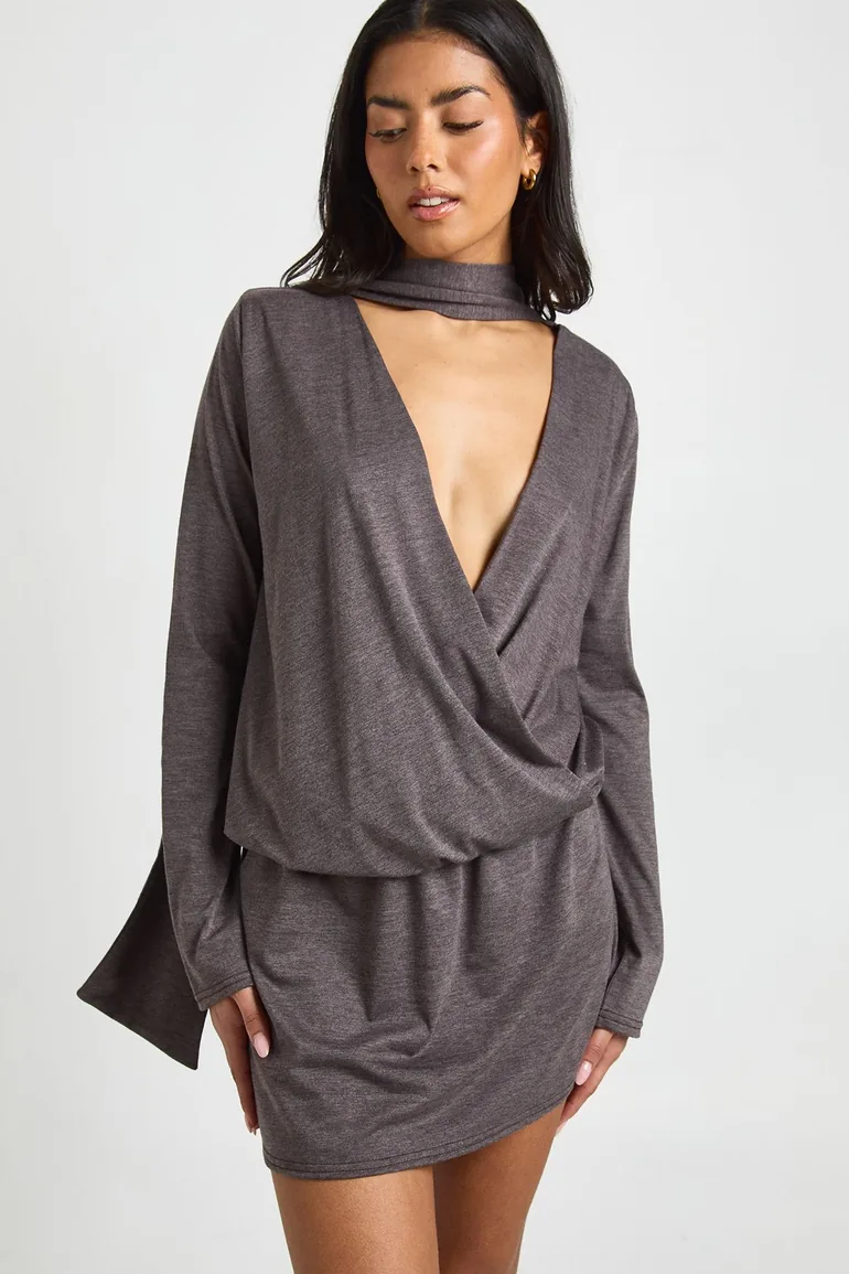 wrap skater dress Marl Scarf Detail Wrap Skater Dress