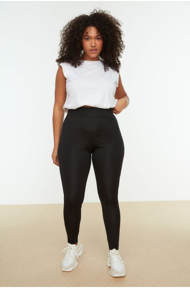 Plus Size Sports Leggings - Black - High Waist