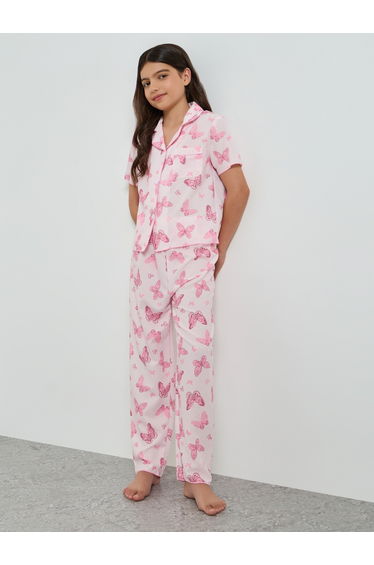 Teen Girls Butterfly Print Shirt and Pyjama Set