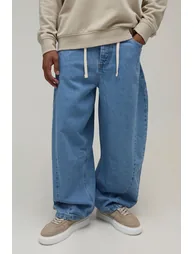 Panelled Rope Belted Barrel Fit Jeans - light blue - 1