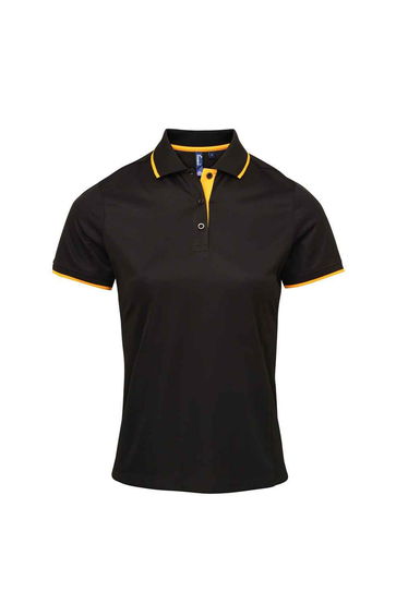 Premier Womens/Ladies Coolchecker Contrast Pique Polo Shirt - Black/Sunflower