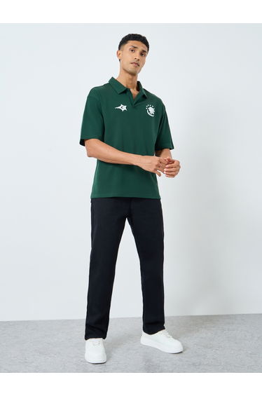 Men Green Graphic Print Oversized Polo