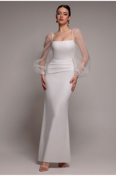 Dobby Organza Bishop Sleeve Multiway Maxi Dress - White by Goddiva