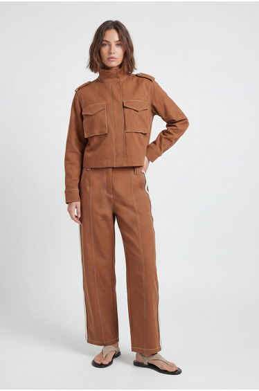 Tailored Military Cotton Stripe Straight Leg Trouser