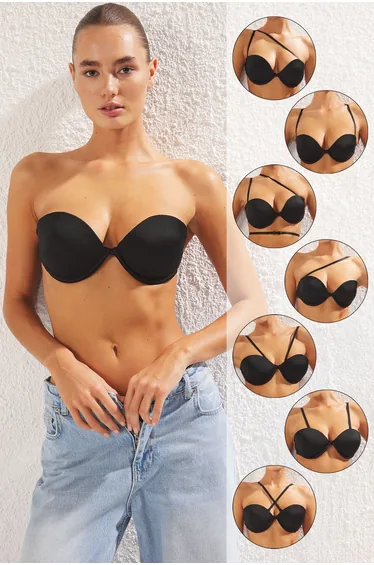 Black Single Micro Underwire Plain Fixed Cup Strapless Bra
