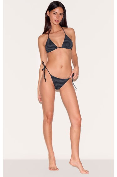 Navy Pinstripe Tie Side Bikini Bottoms