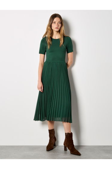 Rib Knit Chiffon Skirt Midi Dress