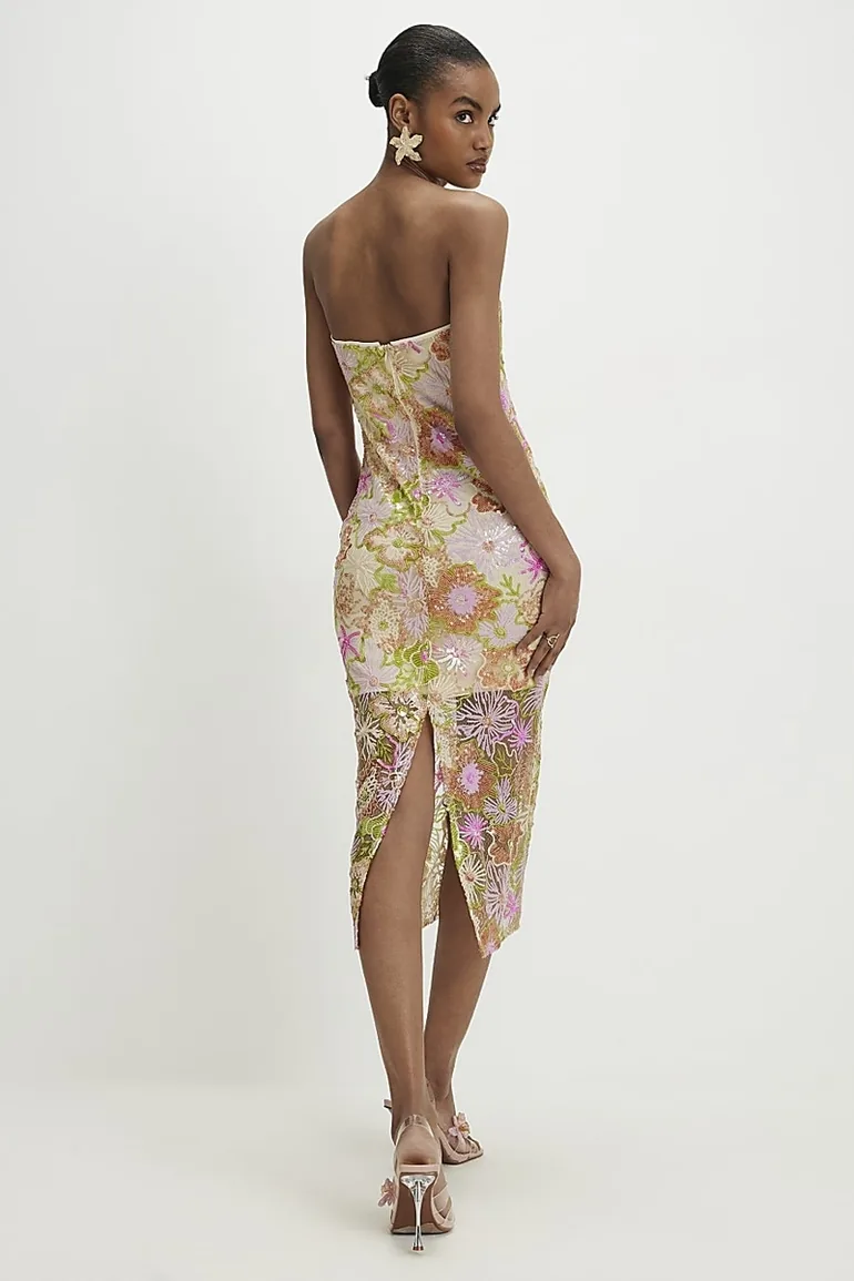 sequin bandeau midi dress Sequin Bandeau Velvet Bodycon Midi Dress