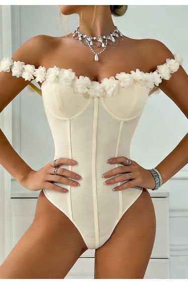 Charming 3D Mesh Floral Bodysuit for Date Nights & Bridal Moments