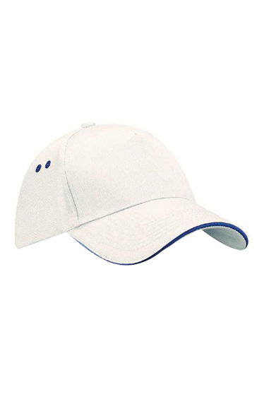 Beechfield Unisex Ultimate 5 Panel Contrast Baseball Cap With Sandwich Peak / Headwear - White/French Navy
