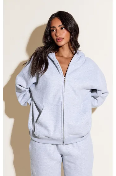 Petite Ash Grey Zip Through Hoodie