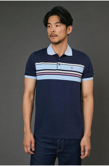 Navy Placement Stripe Polo Shirt