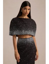 بلوزة كلوب ال لندن أسود قصيرة مزين بالخرز بلا أكمام - 1