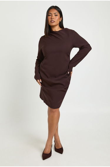 Plus Sleeve Ruched Mini Dress - chocolate