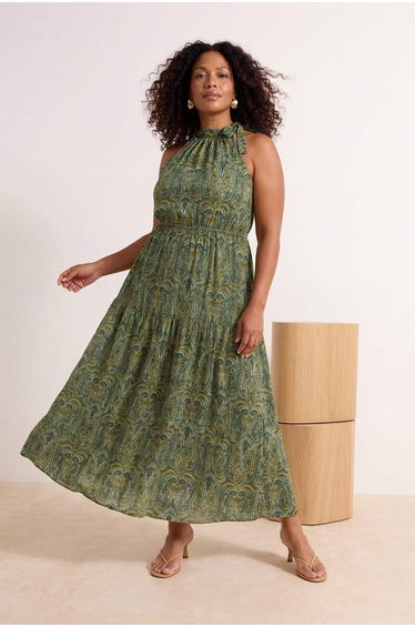 Green Shally Woven Plus Size Dress