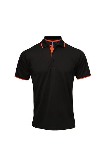 Premier Mens Coolchecker Contrast Pique Polo Shirt - Black/Orange