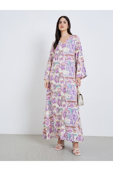 Women Aztec Print Buttoned A-Line Jalabiya