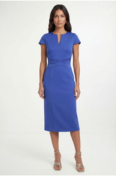 Scuba Crepe Wrap Waist Midi Dress