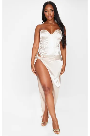 Shape Stone Satin Knot Side Maxi Skirt