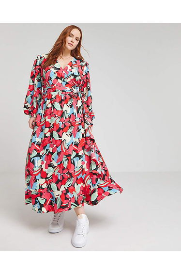 Multi Floral Wrap Midi Dress