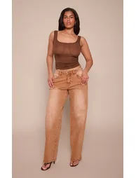 Shape Washed Brown Hourglass Stretch High Waisted Straight Leg Jeans