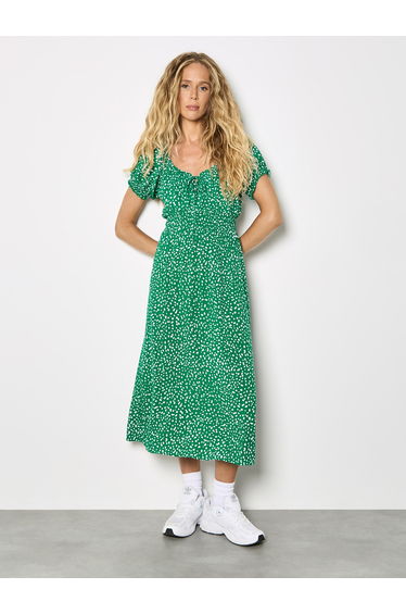 Spot Print Milkmaid Midi Dress