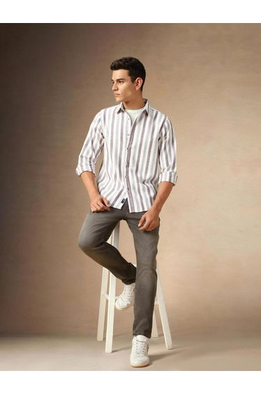 Striped Spread Collar Regular Fit Shirt
