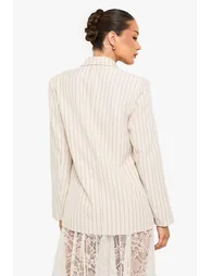 Pinstripe Button Detail Oversized Blazer - beige - 1