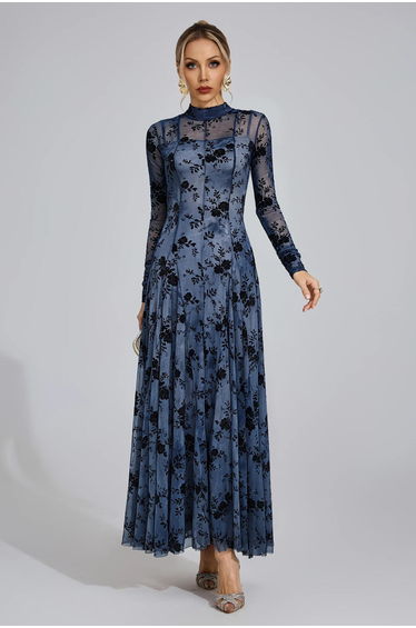 Bronwen Blue Pleated Maxi Dress